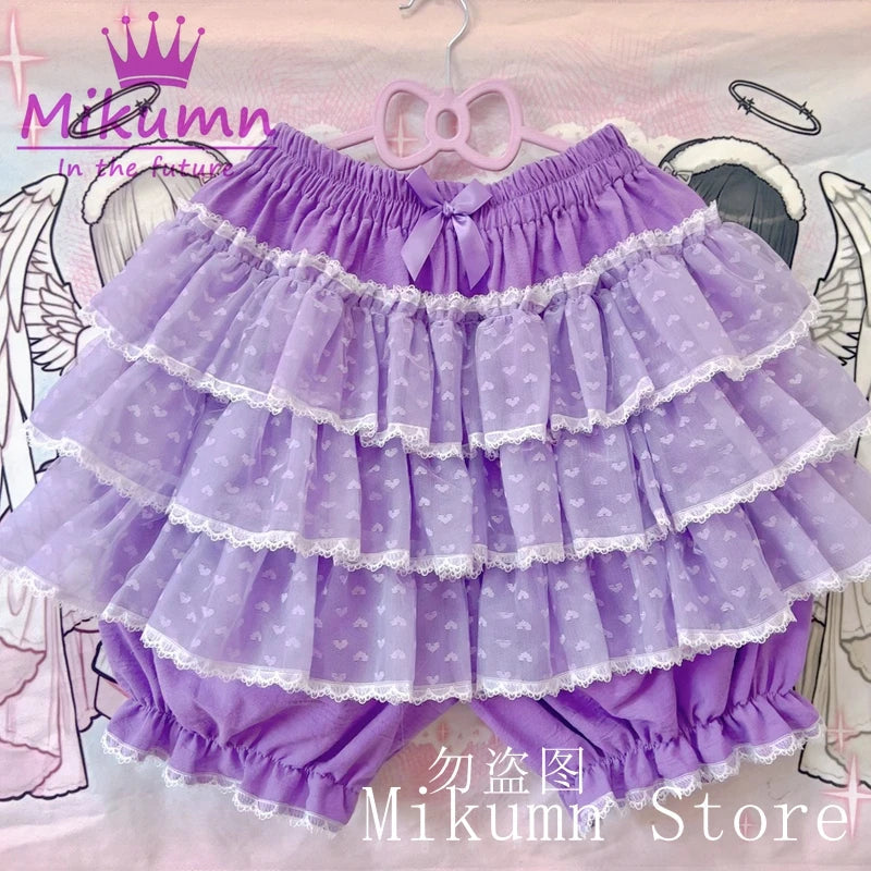 Mikumn Harajuku Sweet Lace Shorts Skirts Y2k Japanese Lolita Kawaii JK Ruffles Bloomers Women Elastic Waist Safety Short Pants SS69 42.69 PURPLE / Waist 100-140cm