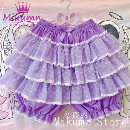 Mikumn Harajuku Sweet Lace Shorts Skirts Y2k Japanese Lolita Kawaii JK Ruffles Bloomers Women Elastic Waist Safety Short Pants SS69 42.69 PURPLE / Waist 100-140cm