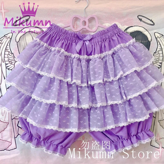 Mikumn Harajuku Sweet Lace Shorts Skirts Y2k Japanese Lolita Kawaii JK Ruffles Bloomers Women Elastic Waist Safety Short Pants SS69 42.69 PURPLE / Waist 100-140cm