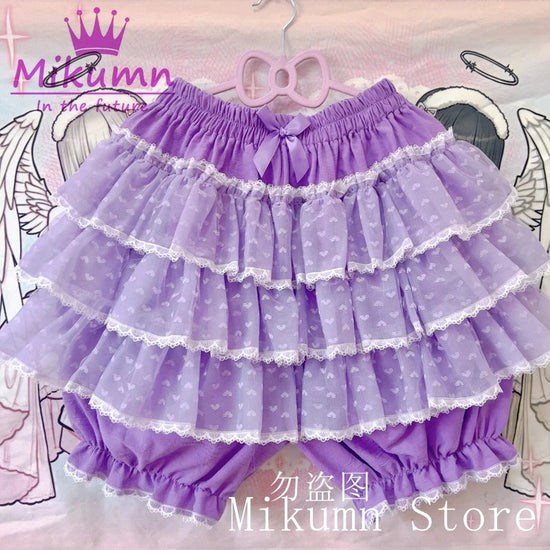Mikumn Harajuku Sweet Lace Shorts Skirts Y2k Japanese Lolita Kawaii JK Ruffles Bloomers Women Elastic Waist Safety Short Pants SS69 42.69 PURPLE / Waist 100-140cm