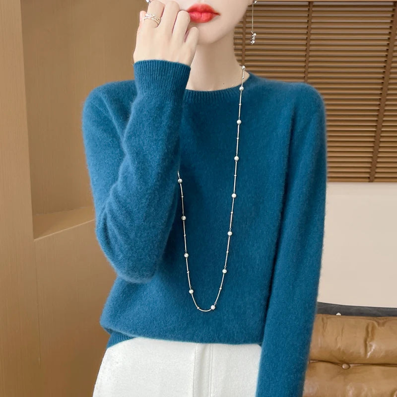 Addonee Women's 100% Merino Wool O-Neck Pullover Sweater - Heavyweight Knit