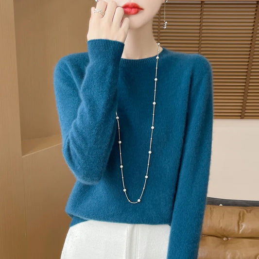 Addonee Women's 100% Merino Wool O-Neck Pullover Sweater - Heavyweight Knit