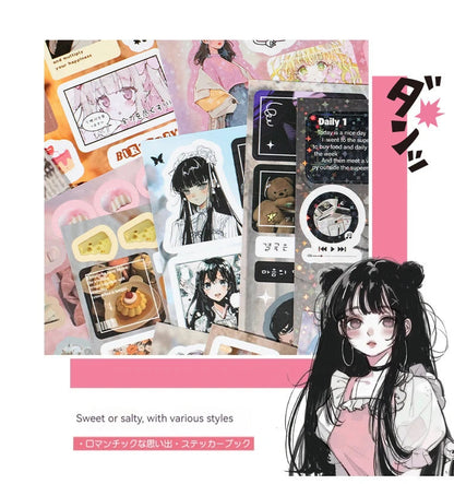 45pcs Japanese Retro Early Style Manga Cut Film Sticker Book Kawaii Girl Scrapbook Journal DIY Deco Cute Showa Phone Case Decals SS69