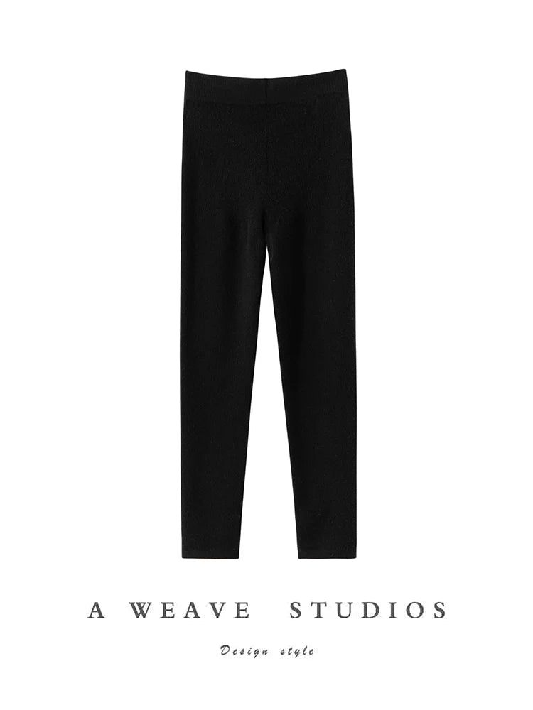 CHICUU Women 100% Cashmere Legging elasticity Slim Pants Autumn Winter Thick Basic Leggings Soft Warm Cashmere Knitwear SS69