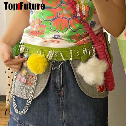 SS69 Gothic Lolita Punk Harajuku Belt with Heart, Star, and Bow Pendants