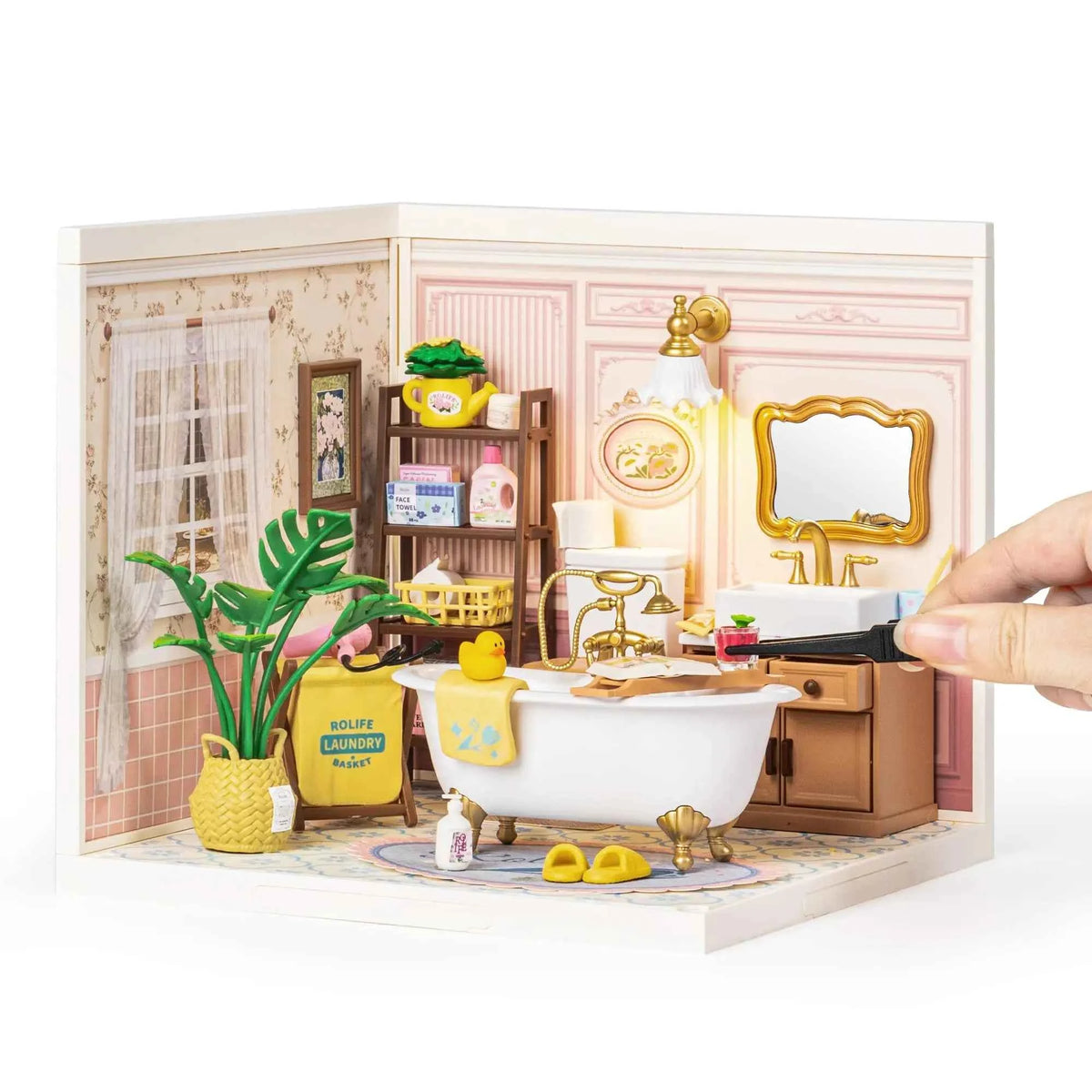 ROBOTIME DIY Miniature House Kit, Dollhouse Model Building Kit Birthday Creative Gifts for Adults, Kids (Pop Bubble Bathroom)