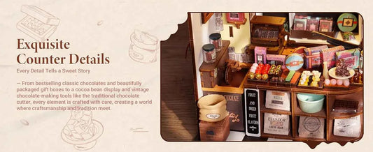 Robotime Rolife Henry's Chocolate DIY Miniature House Kit  Wooden Dollhouse Model Building Kit With LED Craft Gifts for Adults