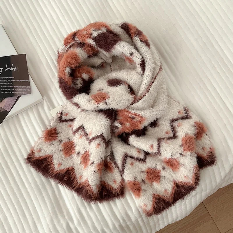 170cm Cute Red Panda Knit Imitate Mink Wool Scarf Soft Comfort Women Winter Neckerchief Girls Students Warm Scarves