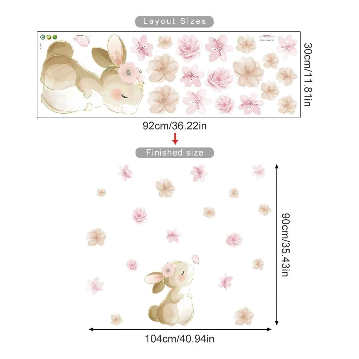 Boho Cartoon Rabbit Butterfly Flowers Wall Sticker Nursery Kids Room Home Decoration Mural Living Room Bedroom Bunny Stickers