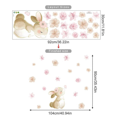 Boho Cartoon Rabbit Butterfly Flowers Wall Sticker Nursery Kids Room Home Decoration Mural Living Room Bedroom Bunny Stickers