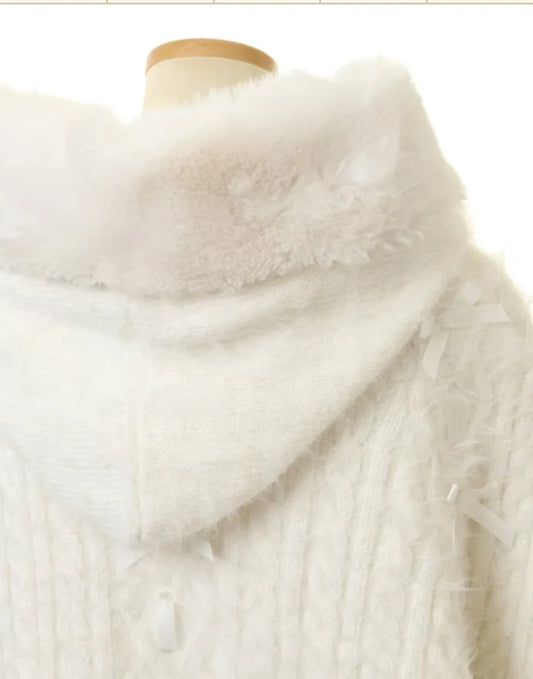 Godivana Lolita Faux Rabbit Fur Cape, Hooded Batwing Sleeve Winter Jacket