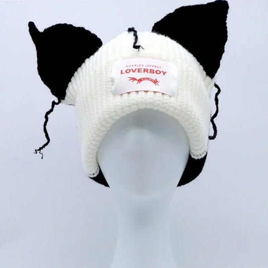 Long fox Ears Knitted Hat Men Women Rabbit Ear Warm Crochet Beanies Kpop Hip Hop Hat Winter Skullies Cap Y2k Christmas Gifty