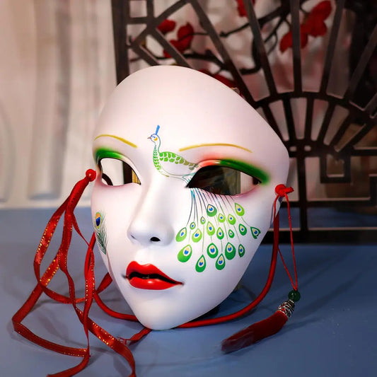 SS69 Ancient Style Full Face Mask, White Retro Hanfu Costume Prop for Adults