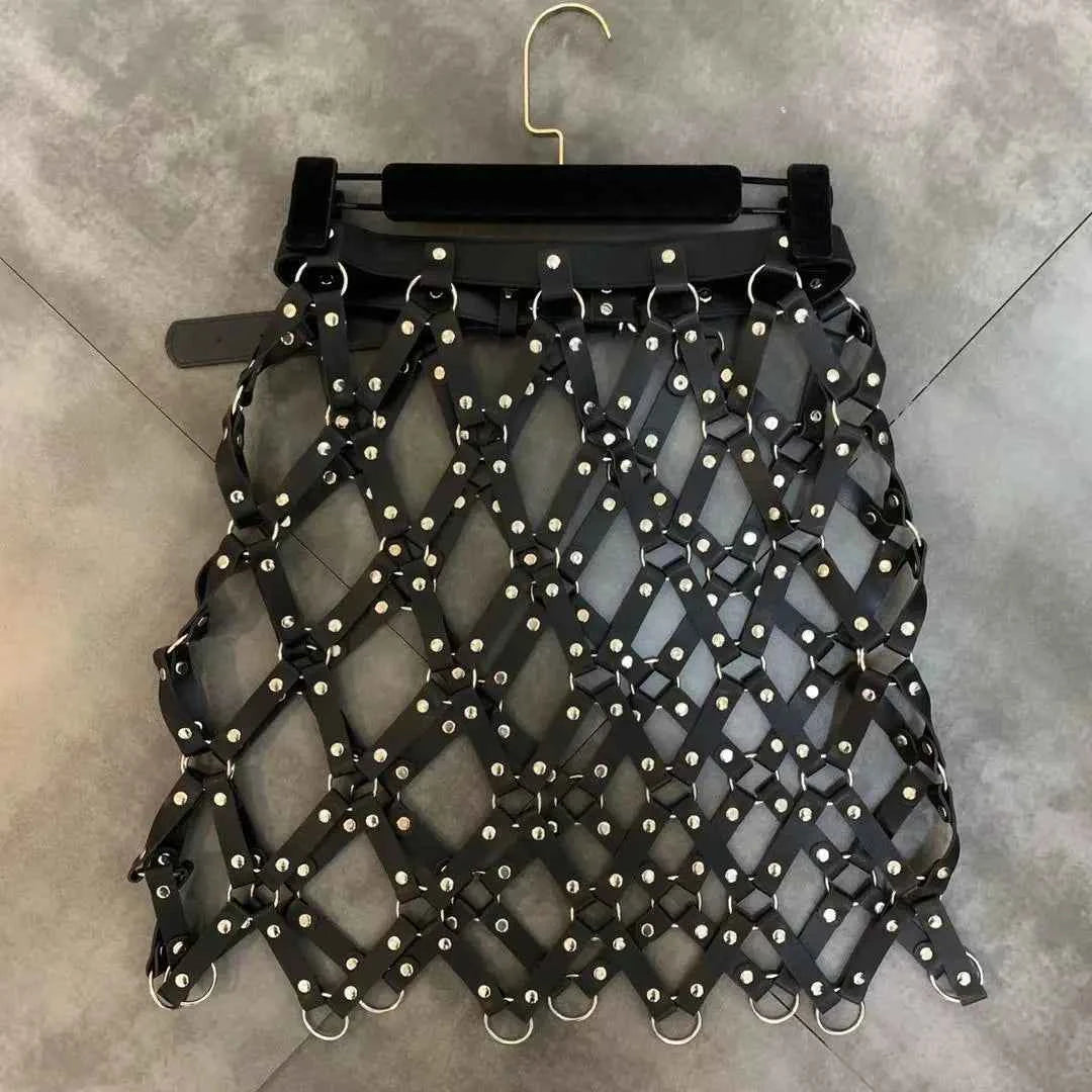 2023 Autumn New Pu Leather Skirt Women Sexy Diamond Grid Hollowed Out PU Skirt Outwear Nigh Club Lady Skirts Mini Mujer