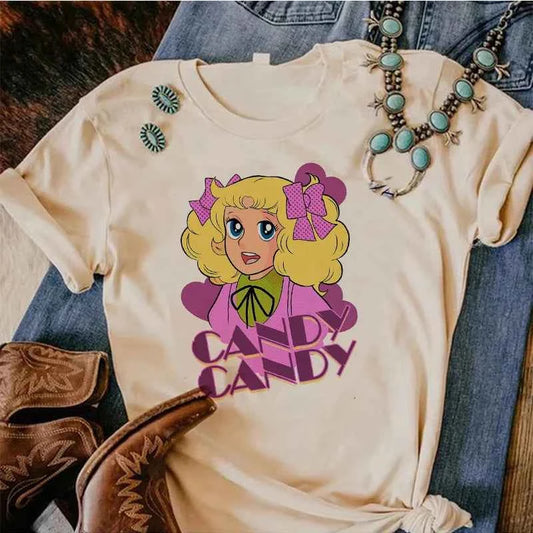 90s Kawaii Candy Candy Anime Summer Top Tshirt Femen Print T Shirt Grunge Anime Manga T Shirt Top Tees Graphic Aesthetic