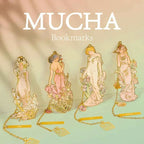 1 Set of 4 Mucha Four Flower Illustration Art Bookmark Gift Box, Literary Retro, Brass Chain Decorative Painting, Holiday Gift