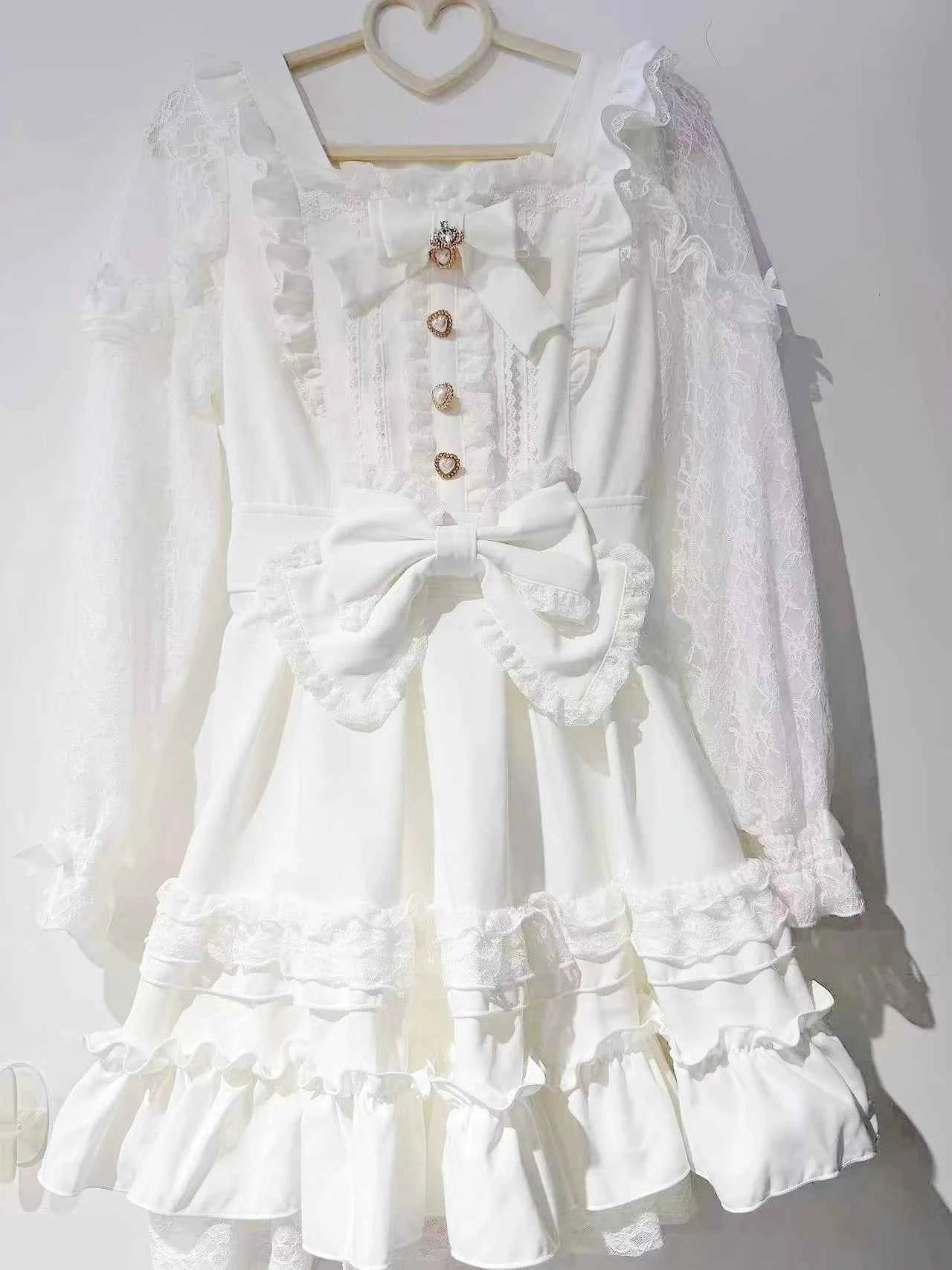 Japanese Liz Dresses Women Autumn New Girl's Sweet Cute Bud Mini Series Mass Production Angel Small Cake Dress Bow Lolita Dress