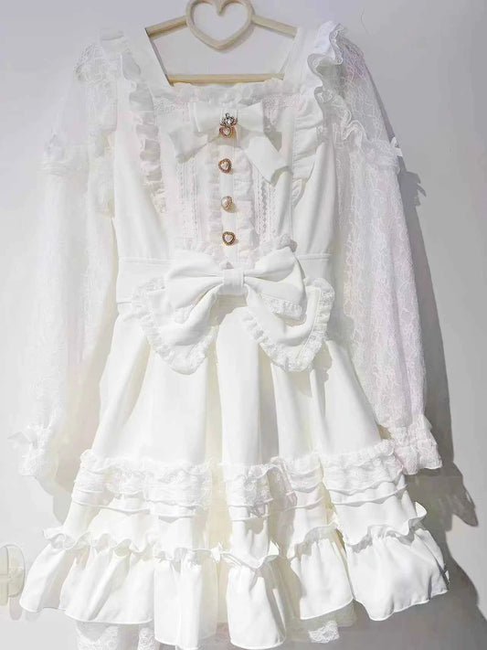 Japanese Liz Dresses Women Autumn New Girl's Sweet Cute Bud Mini Series Mass Production Angel Small Cake Dress Bow Lolita Dress