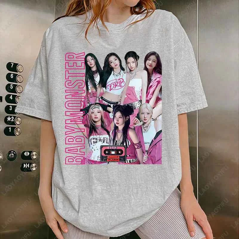 BabyMonster World Tour 2025 Sweatshirt Hello Monsters KPOP Fan Tshirt Men Women Cotton Casual Fashion Tees All Match Adult Tops