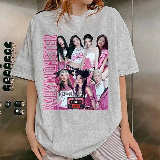 BabyMonster World Tour 2025 Sweatshirt Hello Monsters KPOP Fan Tshirt Men Women Cotton Casual Fashion Tees All Match Adult Tops