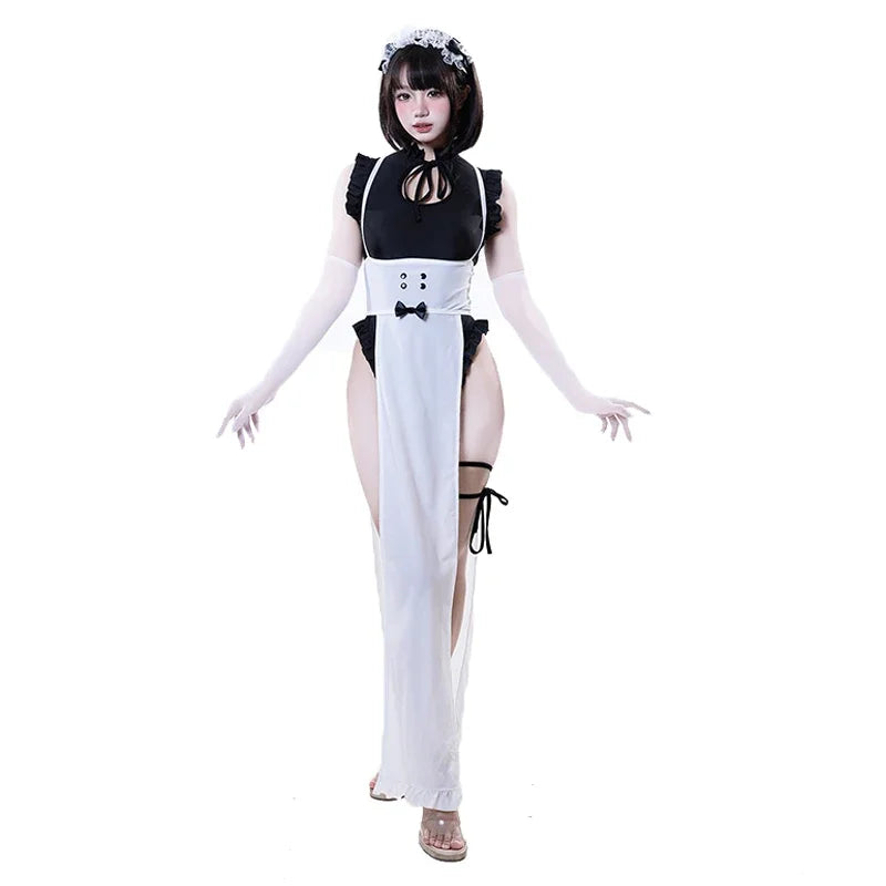 Anime Maid Costume Jumpsuit with Apron & Leggings