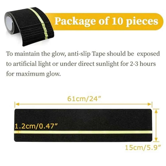 10pcs Non Slip Grip Tape with Glow in Dark Stripe High Friction Deck Grip Tape Strips Anti Skid Tape for Steps Outdoor Basement