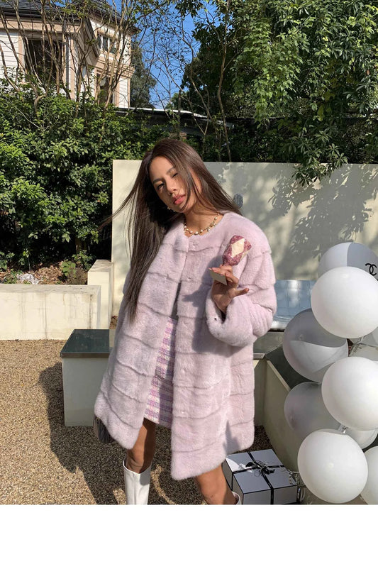 HDHOHR 2025 New 100% Real Mink Fur Coat Women Fashion Essential Natural Mink Fur Jackets Warm Royel Blue Winter Fur Coat