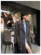 Mauroicardi Autumn Winter Oversized Extra Long Warm Thick Gray Wool & Blends Coat Women Loose Casual Fluffy Korean Fashion 2024
