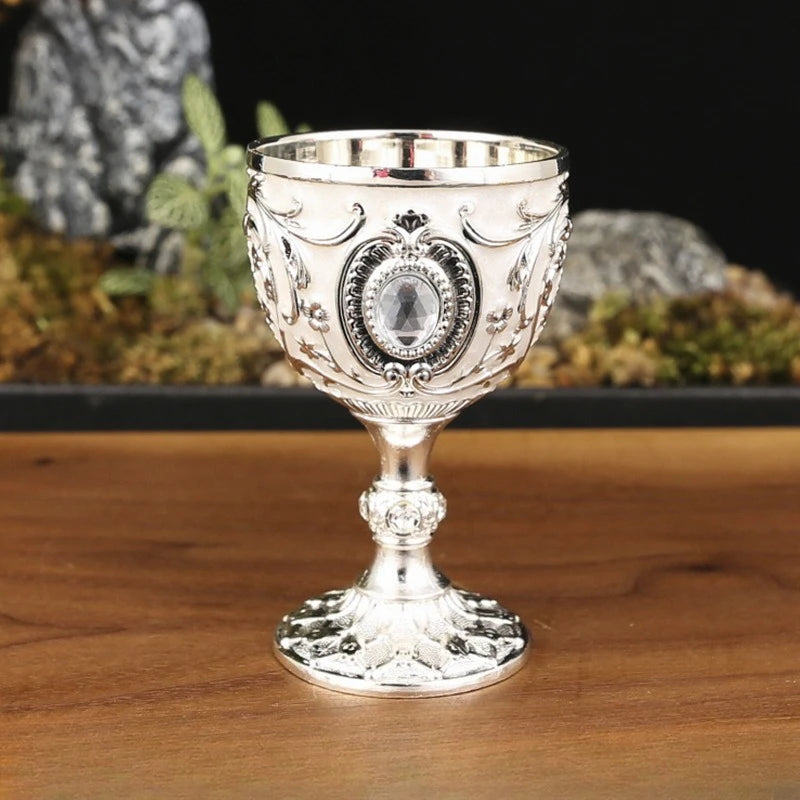 Vintage Medieval Hand-Engraved Metal Wine Goblet