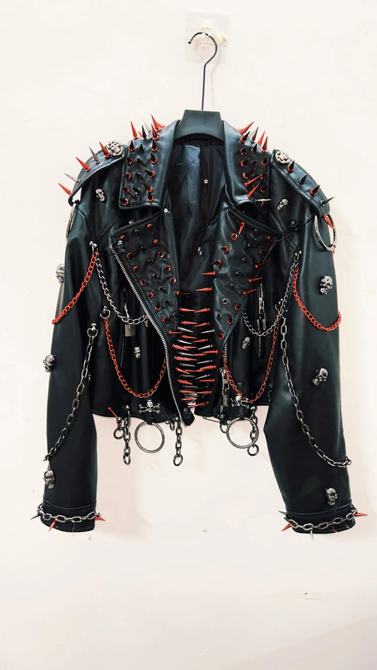 vintage Leather jacket Gothic Leather jacket Punk Leather jacketoversizeLeather jacket Rivet Leather jacket skull Leather jacket SS69