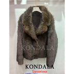 KONDALA Women's Chocolate Brown Leather Jacket with Fur Trim