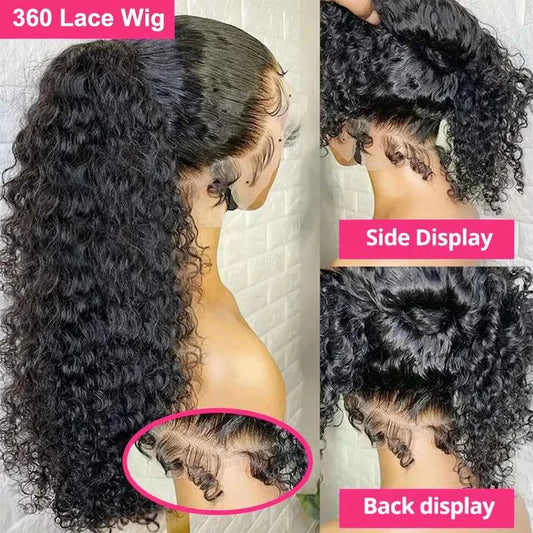 Invisi Strap Deep Curly Wave 360 Full Hd Lace Front Human Hair Wig 200% Preplucked Water Wave 13x4 Lace Frontal Wig Glueless Wig