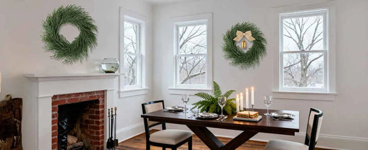 Norfolk Pine Holiday Wreath with LED Lights & Ribbon  24 Inch Battery Powered Front Door Decoration