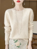 Addonee Women's 100% Merino Wool O-Neck Pullover Sweater