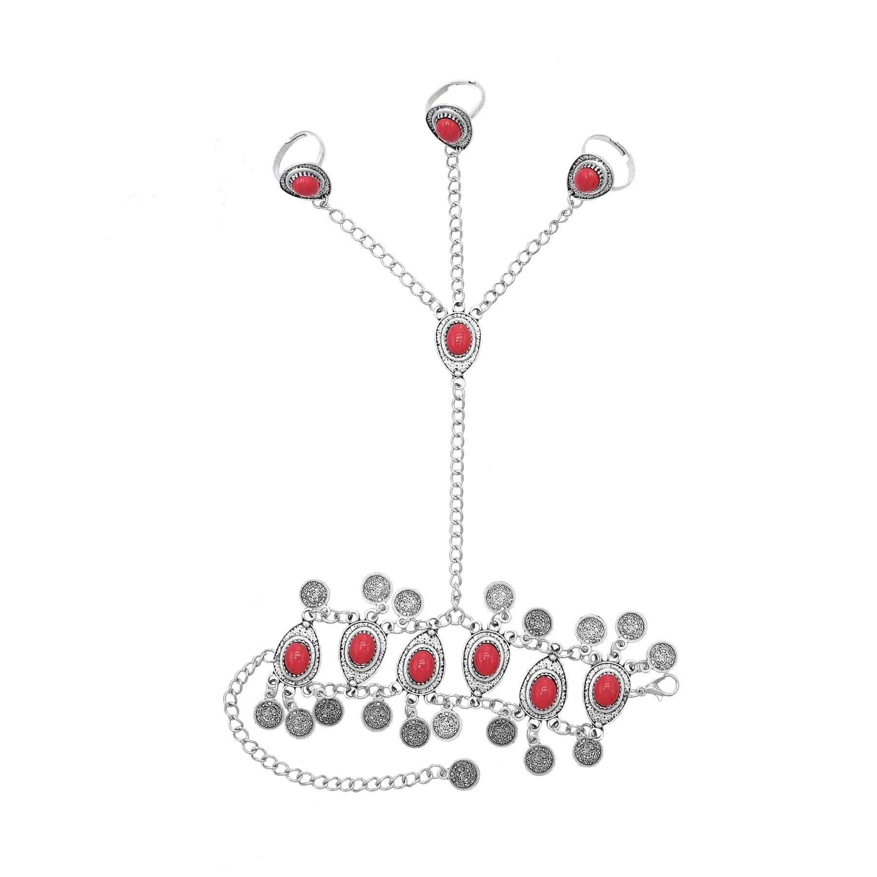 Traditional Kazakhstan Ethnic Coins Bracelet Hair Accessories  for Women Vintage Nepalese Tibetan Clothing Headwear Jewelry Set