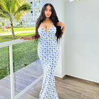 Hugcitar Women Floral Spaghetti Strap Bodycon Maxi Dress