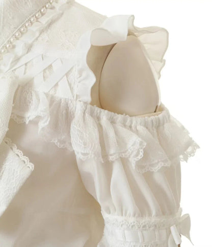 Japanese Liz Mine Women's Shirt Summer Off Shoulder Big Bow Short Sleeve Top Cute Girl BlousesHigh Waist Skirt 2 Piece Skirt Set SS69