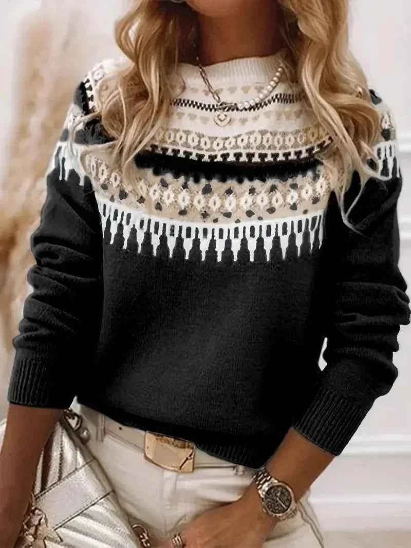 Spring Knitted Women's Sweater O-neck Long Sleeve Casual Loose Sweater Elegant Trendy Print Female Winter Fashion Ladies Clothes