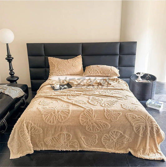 Coral Fleece Fabric Autumn Blanket with Exquisite 3D Butterflys Soft Comfortable Warm Winter Sofa Blankets Four Seasons Blanket