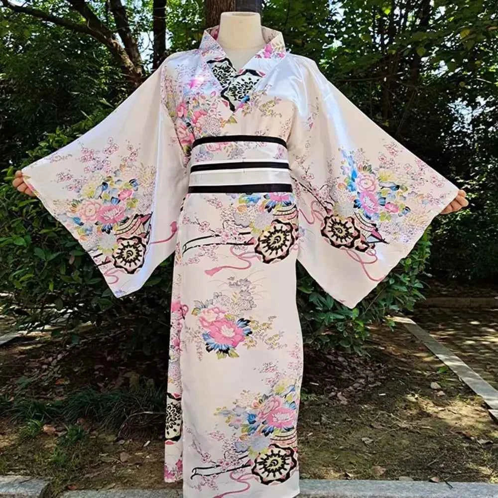 Cosplay Costume Traditional Japanese Kimono Japanese Style Printed Floral Sakura Girl Kimono Dress Asian Elegance