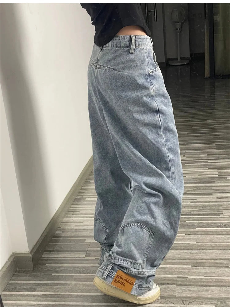 Ins Fashion American Retro Baggy High Waisted Jeans Woman High Street Denim Pants Reversible Trousers Streetwear Loose Jeans SS69