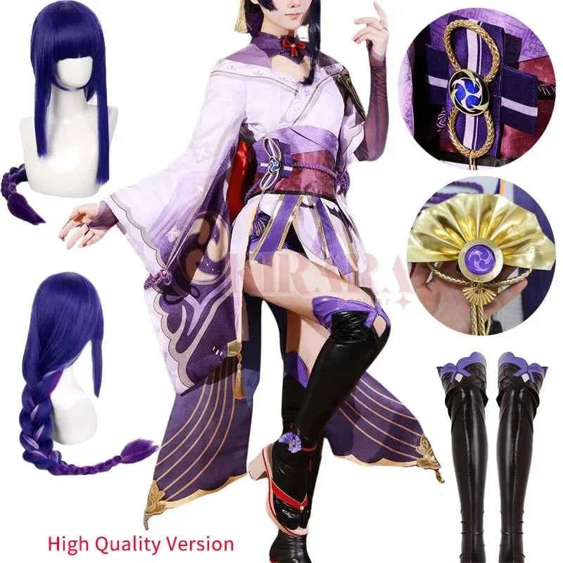 High Quality Raiden Shogun Cosplay Costume Wig Hair Game Impact Raiden Cosplay Women Dress Role Play Outfits
