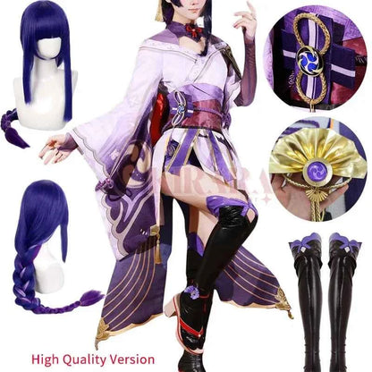 High Quality Raiden Shogun Cosplay Costume Wig Hair Game Impact Raiden Cosplay Women Dress Role Play Outfits
