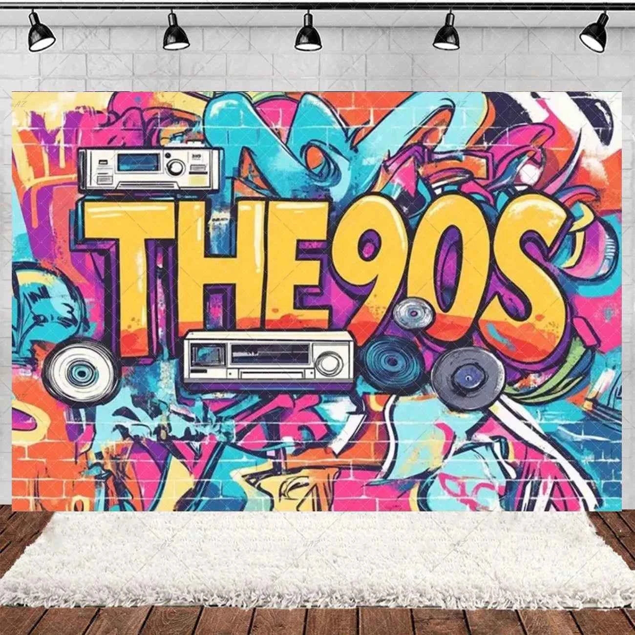 Retro Back to the 70s 80s 90s Backdrop Music Party Decorations Neon Light Graffiti Tapes Disco Background Photo Studio Supplies