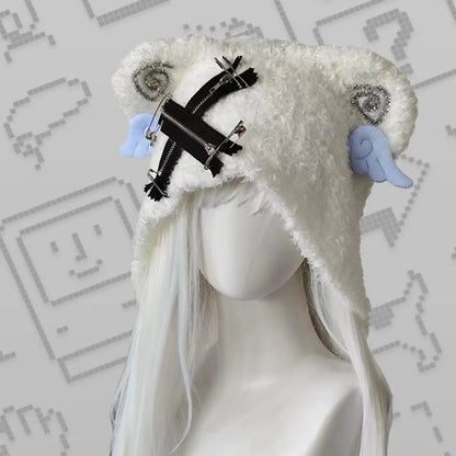 Autumn Winter Grunge Casual Warm Angel's Wings Hats Y2k Aesthetic Knitted Bears Ears Hat Kawaii Lolita Harajuku Caps Fashion SS69