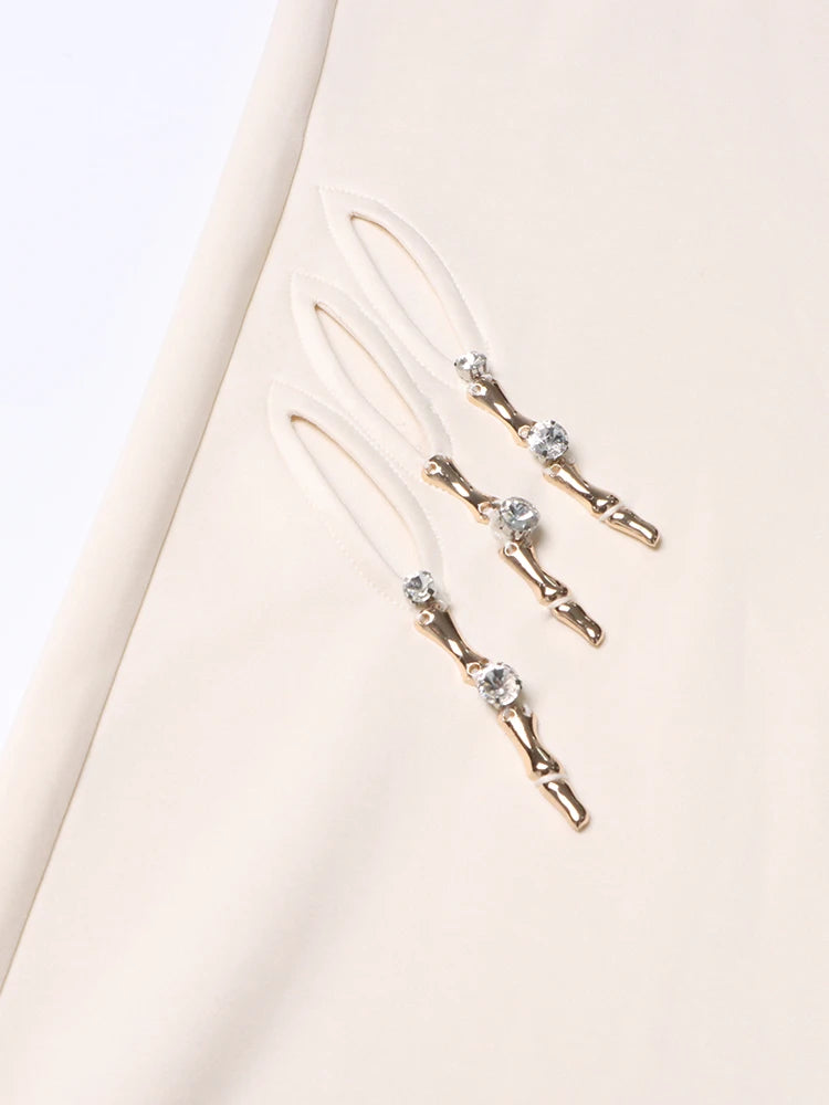 Solid Patchwork Diamonds Designer Wide Leg Pants For Women High Waist Patchwork Pockets Hollow Out Chic Pant Female SS69