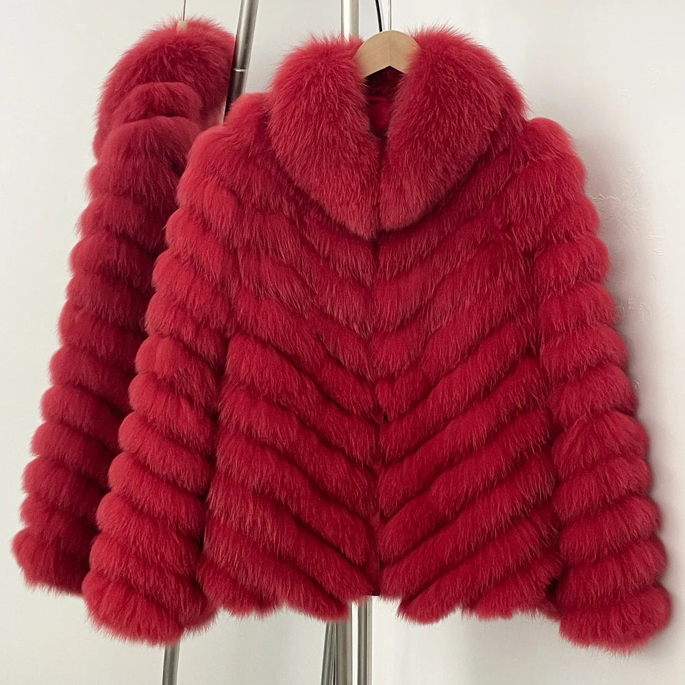 OFTBUY Women's Real Fox Fur Coat - Thick Warm Winter Jacket