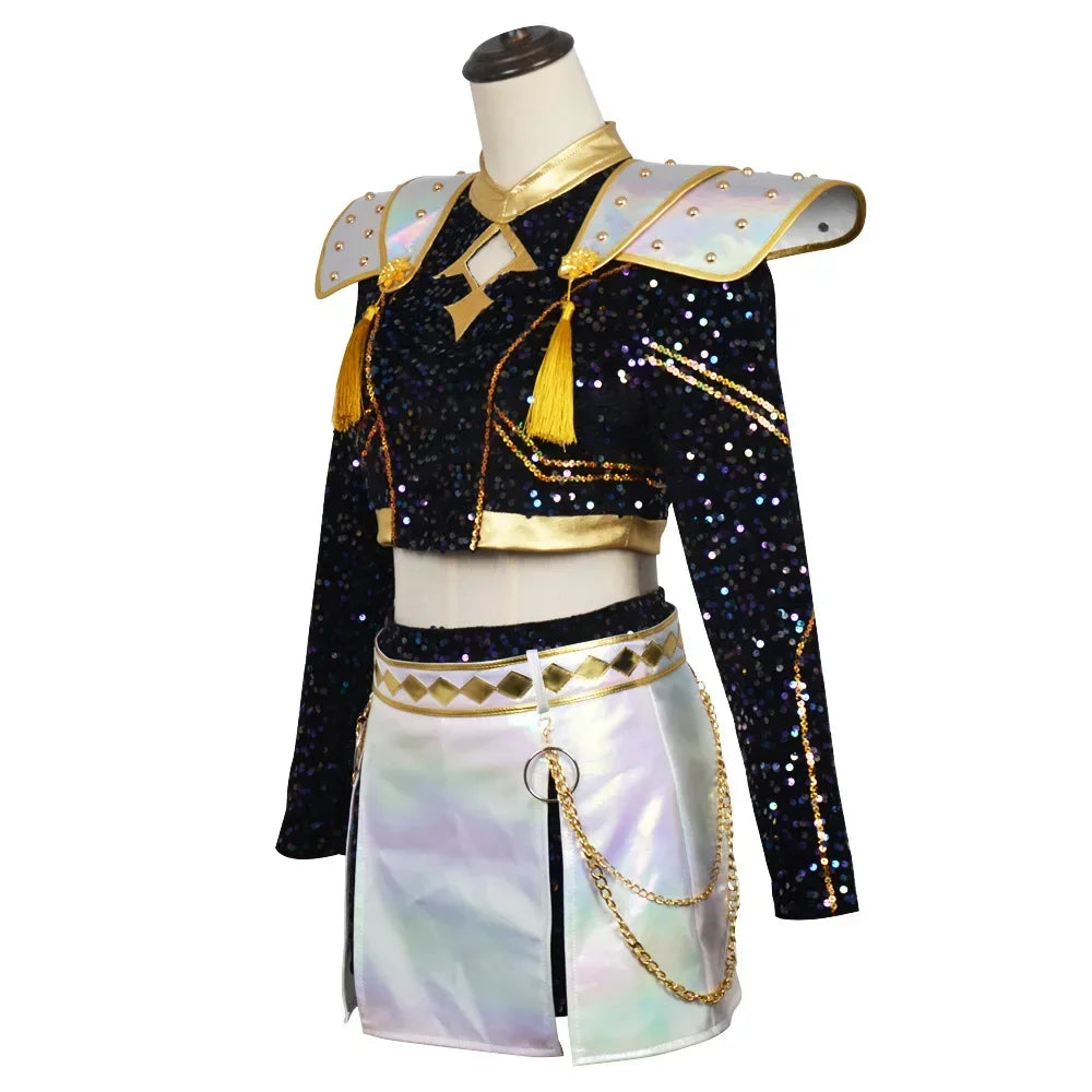 HHYRCOS Unisex Black Shiny Polyester Anime Cosplay Suit