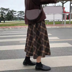 Elegant High Waist Retro Plaid Skirt Winter Autumu Classical High Waist Long Skirt Slim Fit Preppy Style A-line Half Dress Party