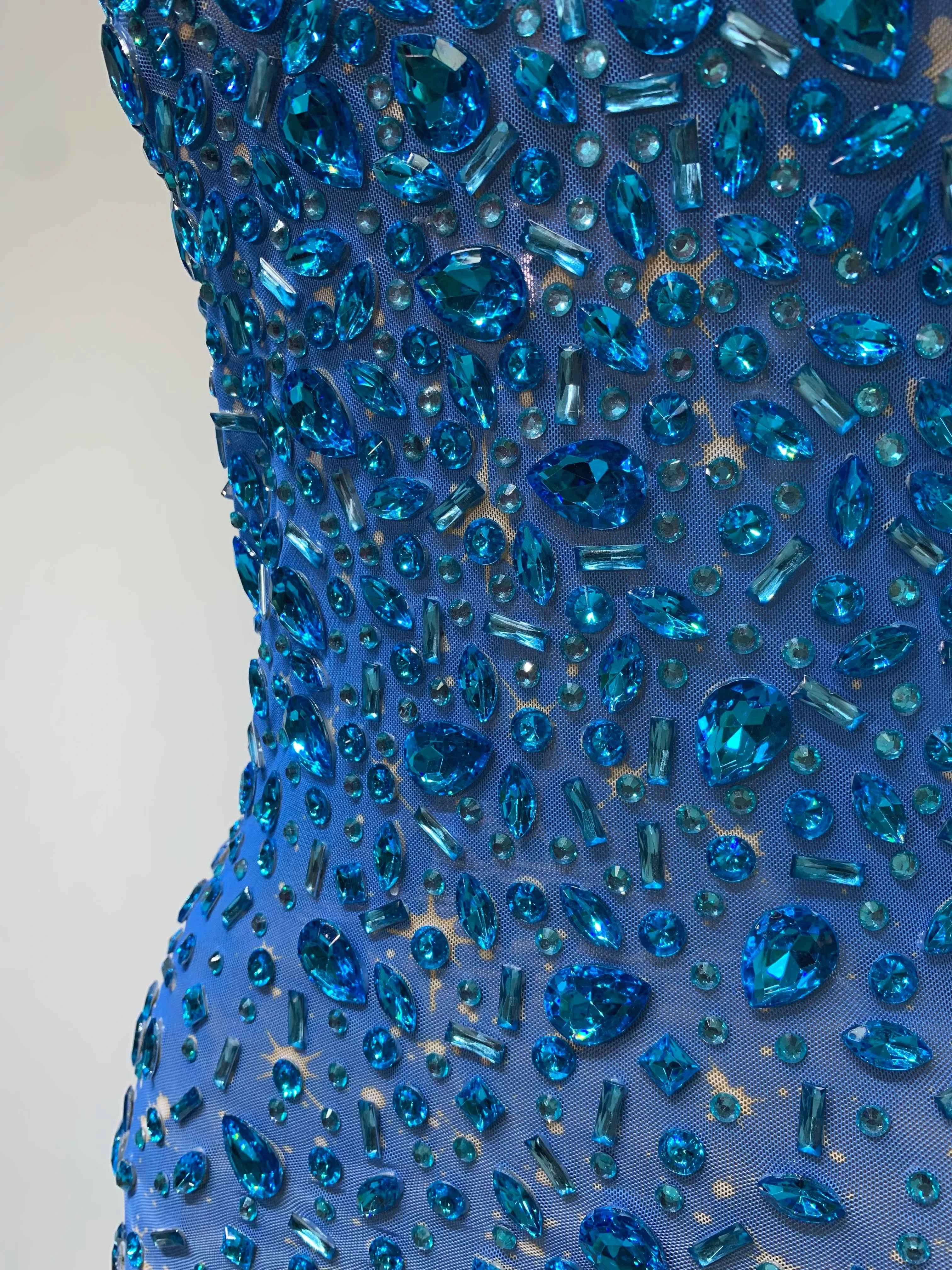 Luxury Rhinestones Sexy Mesh See Through Bodycon Dress Women Birthday Evening Cocktail party Gown Red Carpet Club Stage Outfit
